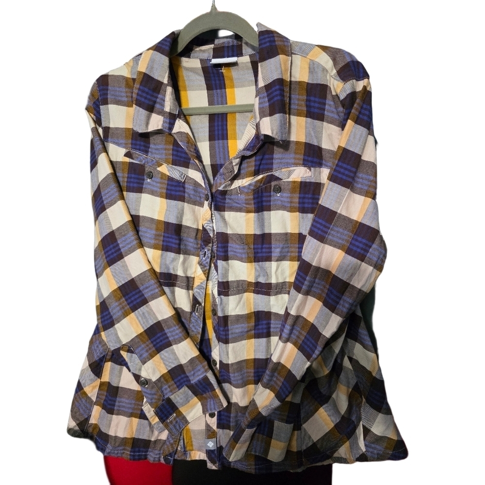 Columbia Plaid Button-Up Shirt in Blue and Yellow NWT XL